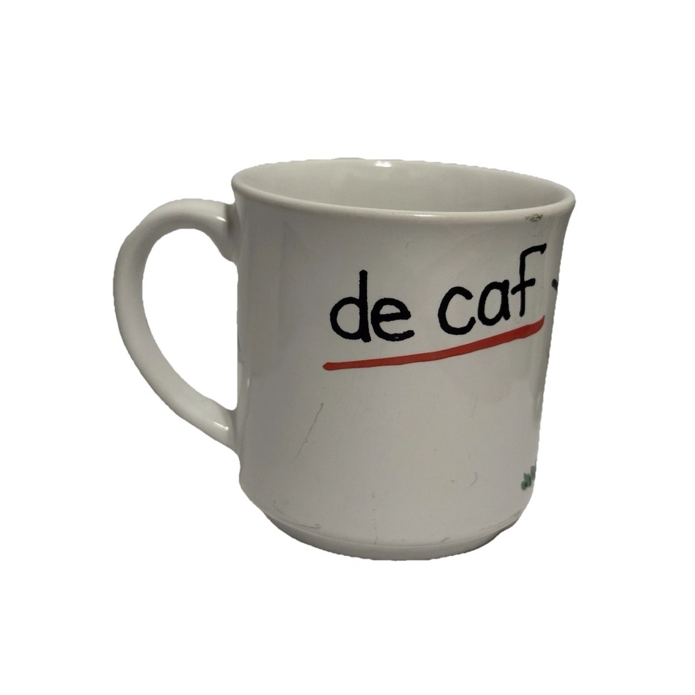 VTG RPP Recycled Paper Products, Japan Calf Cow Mug "de‎ caf" Whimsical Folk Art